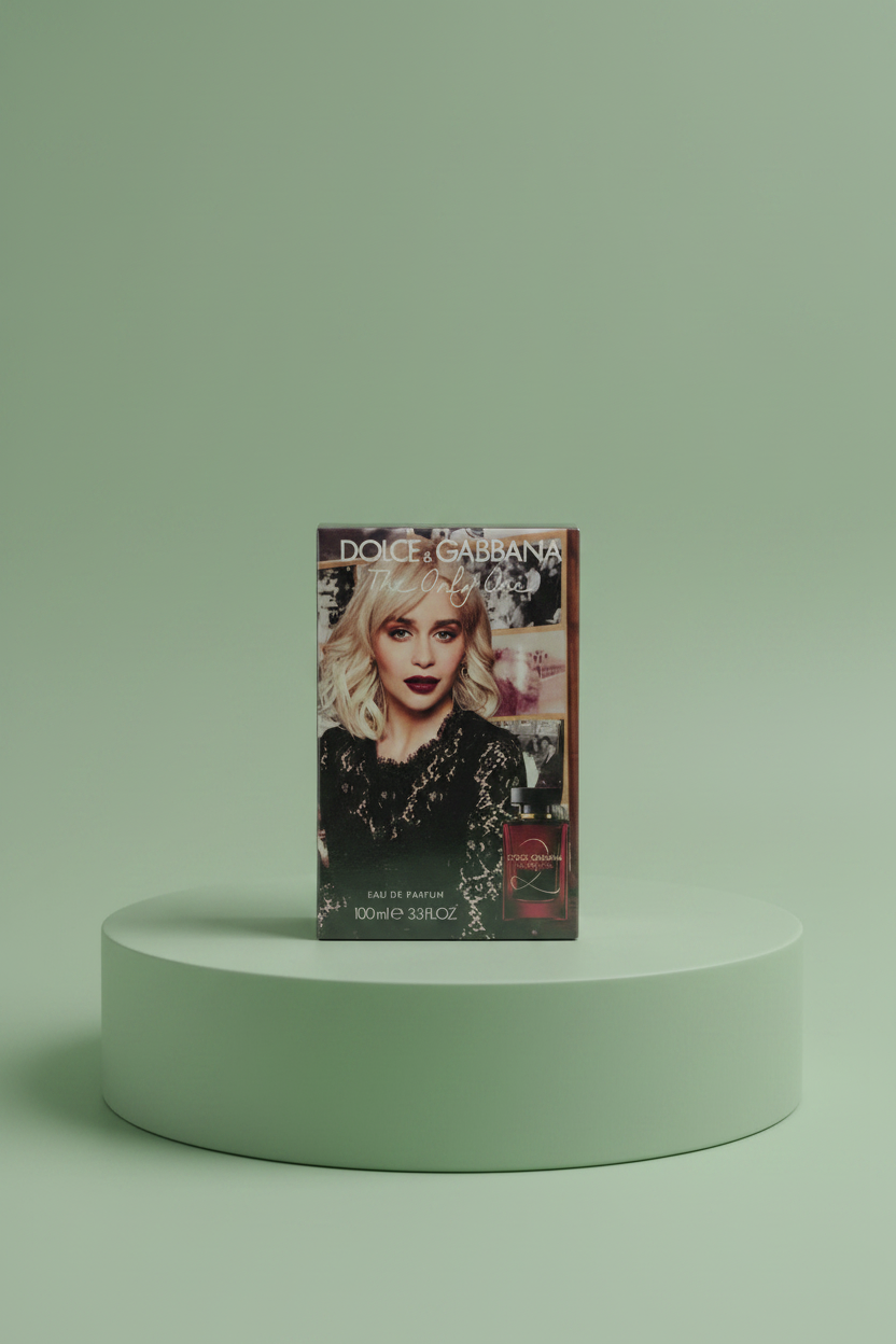 Dolce & Gabbana perfume packaging held by a hand with a blurred background