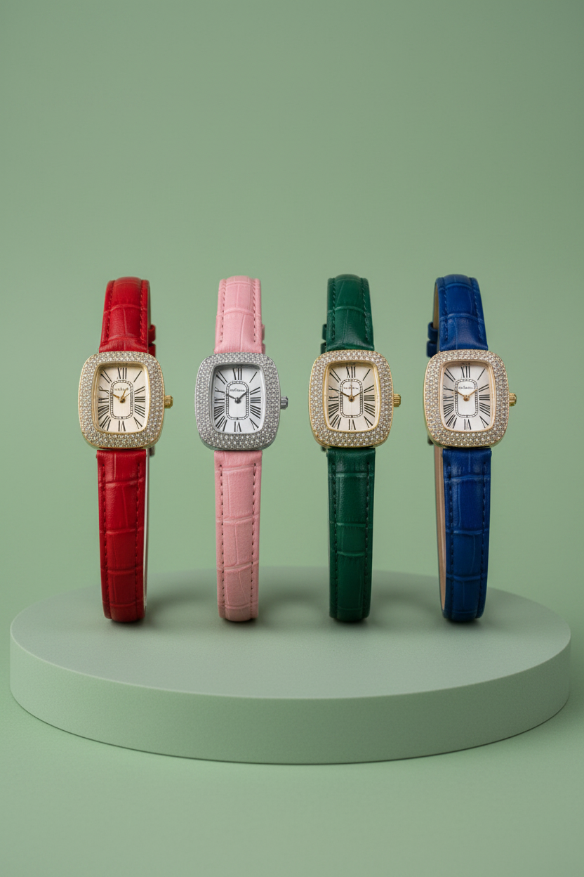 Colored wristwatch with gold details